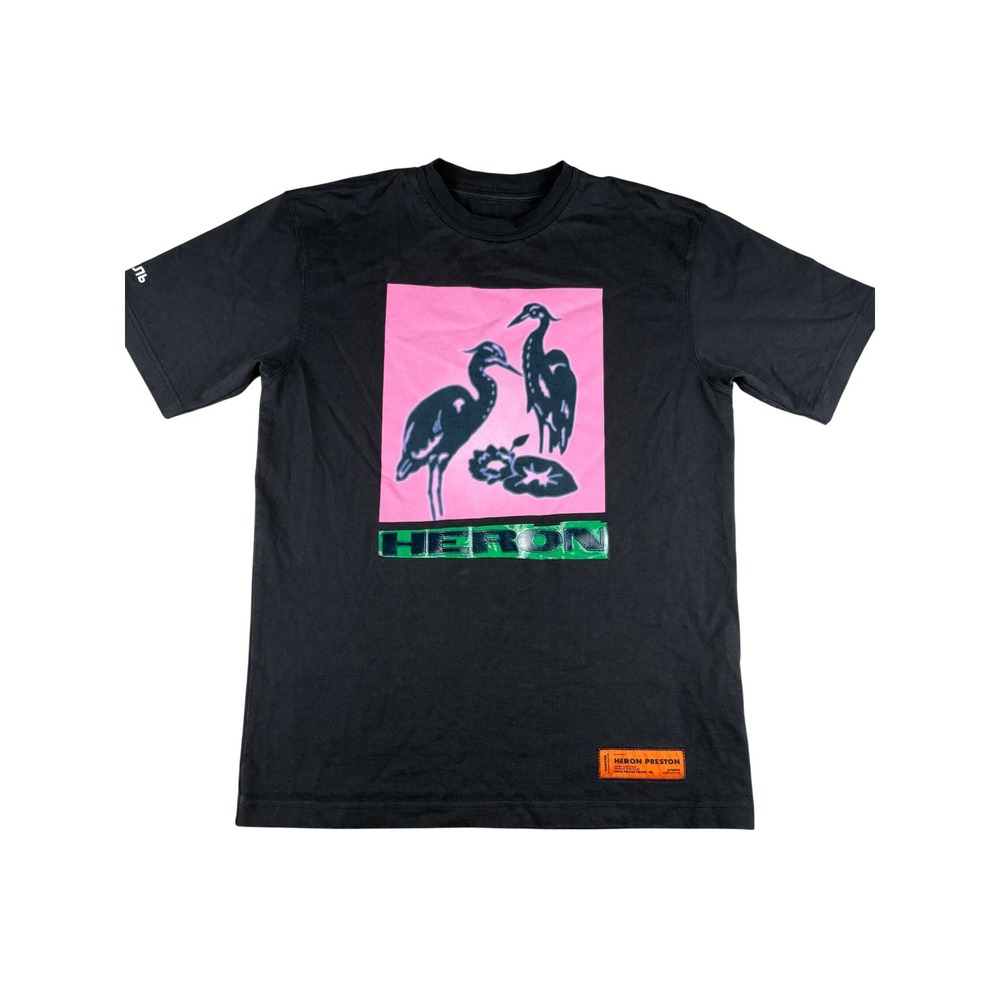 Heron Preston Black Graphic T-Shirt Heron Birds Pink Green HMAA020R21JER003 XS